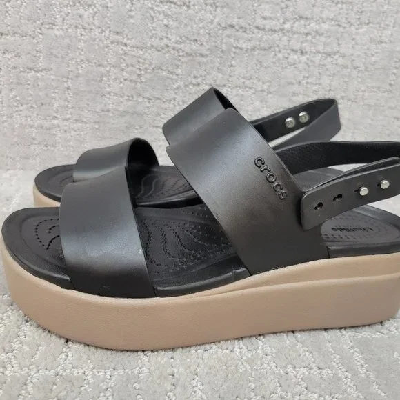 Crocs Brooklyn Womens Size US 7 Black Low Wedge Open Toe Strappy Sandal - Picture 7 of 11